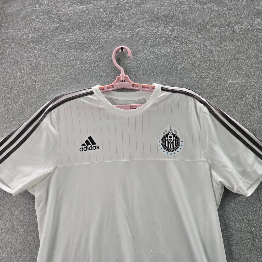 Club Deportivo Guadalajara‎ Men Shirt L White Logo Embroidery Adidas Striped